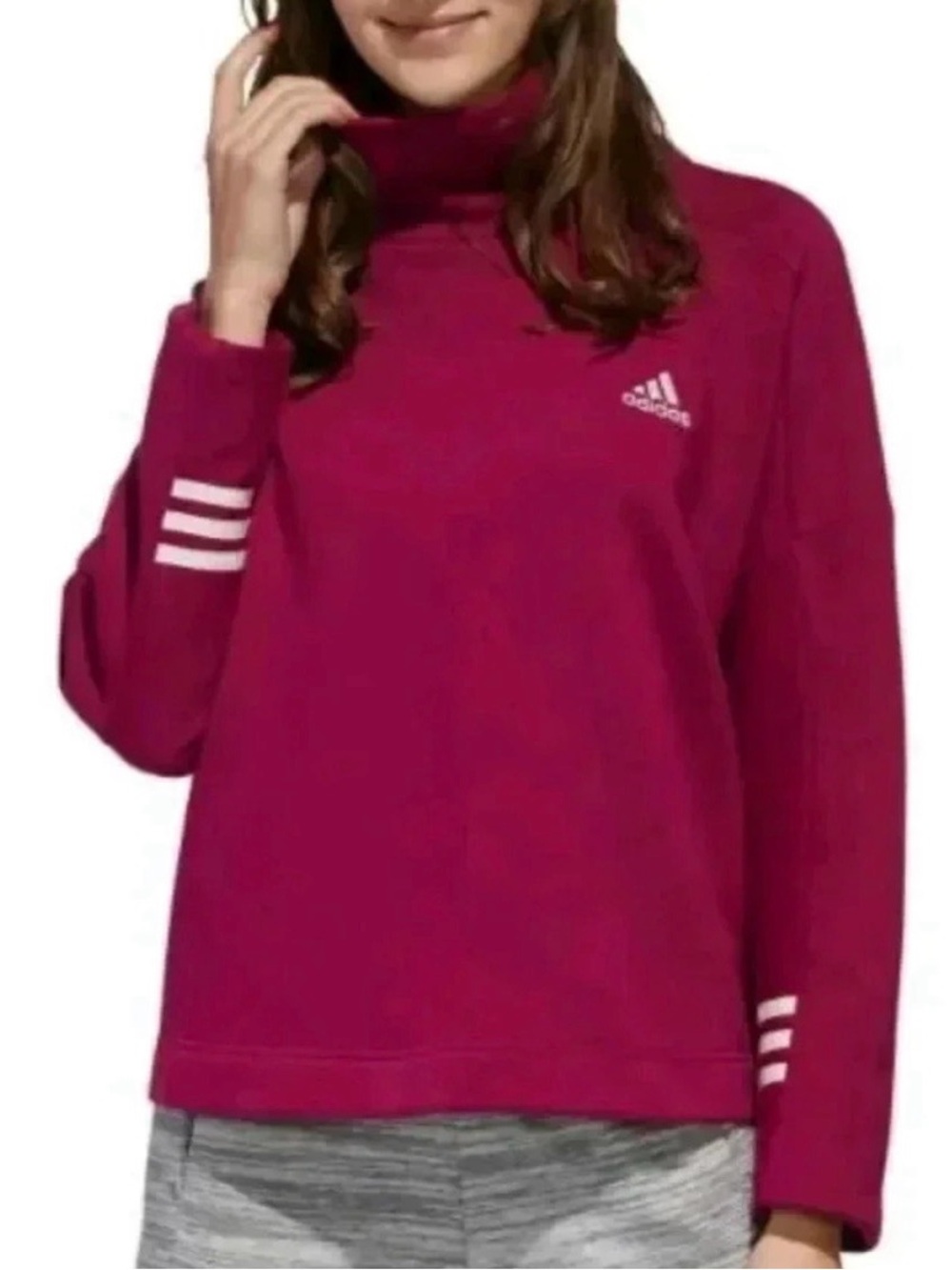 adidas Essentials Comfort Funnel Neck Cropped Sweatshirt Power Berry Sz L NWT
